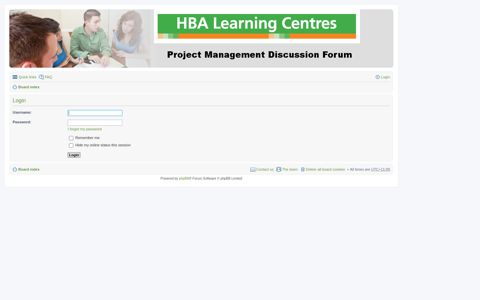 HBA Learning Centres Project Management Help Forum - Login