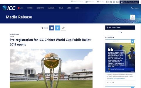 Pre-registration for ICC Cricket World Cup Public Ballot 2019 ...