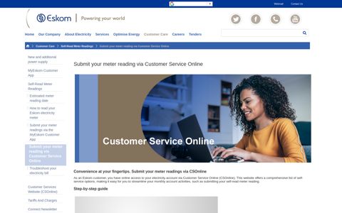 Submit your meter reading via Customer Service Online - Eskom