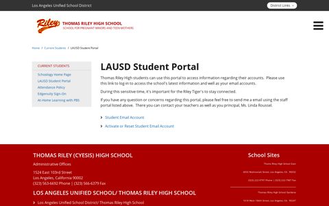 LAUSD Student Portal - Thomas Riley High School