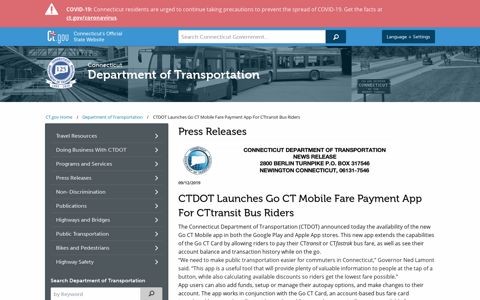 CTDOT Launches Go CT Mobile Fare Payment App For ...