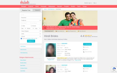 The No.1 Site for Hindi Brides - Shaadi.com