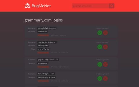 grammarly.com passwords - BugMeNot