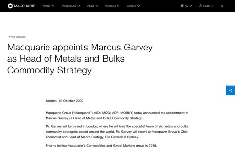 Macquarie appoints Marcus Garvey as Head of Metals and ...