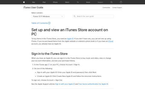 Set up and view an iTunes Store account on PC - Apple Support