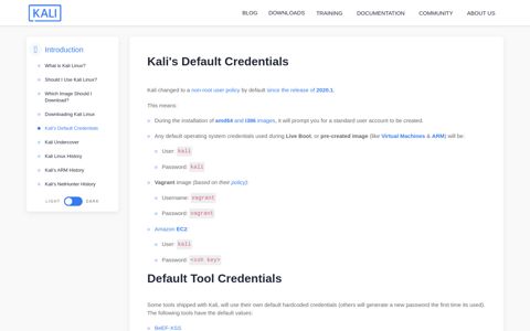 Kali's Default Credentials | Kali Linux Documentation