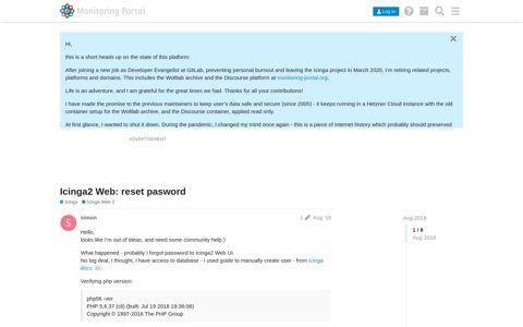 Icinga2 Web: reset pasword - Icinga Web 2 - Monitoring Portal