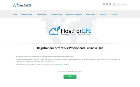 HostForLIFE.eu Free Trial Hosting Registration Page