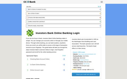 Investors Bank Online Banking Login - CC Bank