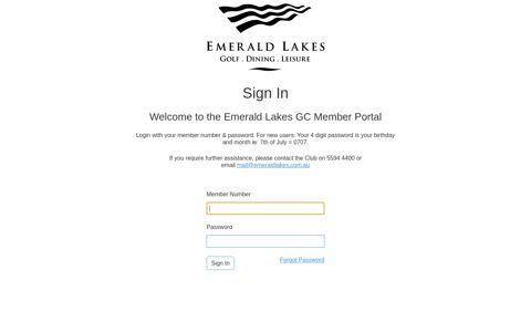 the Emerald Lakes GC Member Portal - Sign In