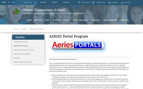 Gibson Elementary School AERIES Portal Program
