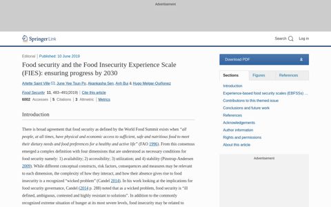 Food security and the Food Insecurity Experience Scale (FIES ...