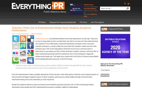 Teachers: Use of Media Hurts Academics - Everything PR