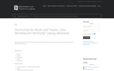 Hochschule für Musik ... - Bibliotheken und Archive in Leipzig