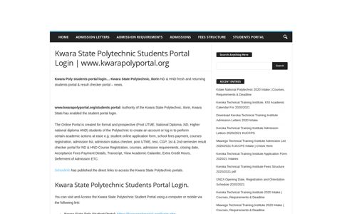 Kwara State Polytechnic Students Portal Login - Eduloaded.com