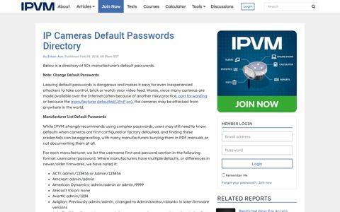 IP Cameras Default Passwords Directory - iPVM