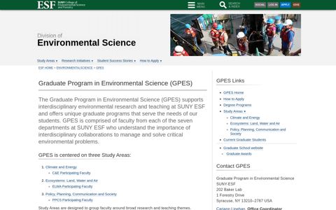Graduate Program in Environmental Science (GPES) | The ...