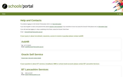 Oracle Self Service - Lancashire Schools' Portal