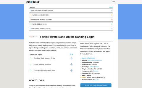 Fortis Private Bank Online Banking Login - CC Bank