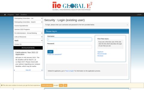 Security > Login (existing user) > Global E3 Application System
