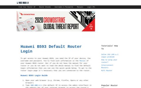 Huawei B593 - Default login IP, default username & password