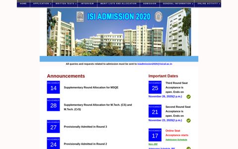 ISI Admission 2020