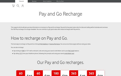 Pay and Go Recharge | Vodafone Australia