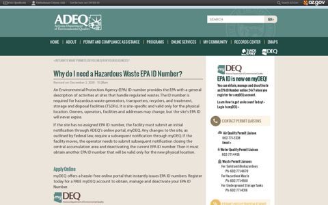 Why do I need a Hazardous Waste EPA ID Number? | ADEQ ...