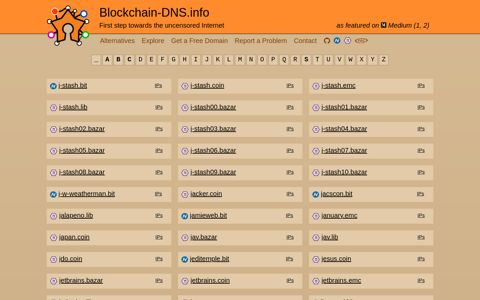 Explorer: J - Blockchain-DNS.info