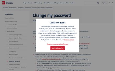 Change my password | University of Antwerp