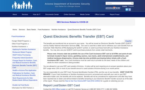 Quest Electronic Benefits Transfer (EBT) Card | Arizona ...