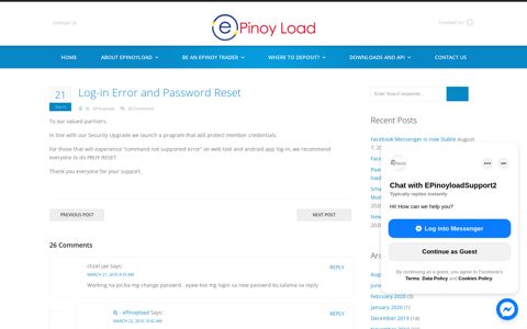 Log-in Error and Password Reset | ePinoyload.com