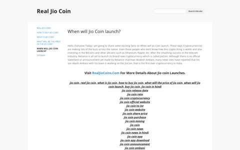 When will Jio Coin launch? - Real Jio Coin - Google Sites