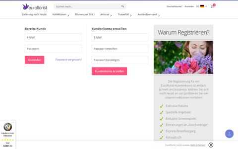 Kunden-Login | Blumenlieferservice | Euroflorist