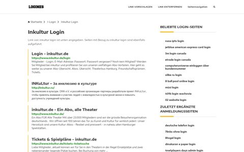 Inkultur Login | Allgemeine Informationen zur Anmeldung - Logines.de