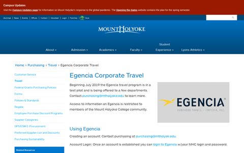 Egencia Corporate Travel | Mount Holyoke College