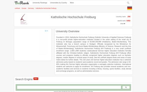 Katholische Hochschule Freiburg | Ranking & Review - uniRank