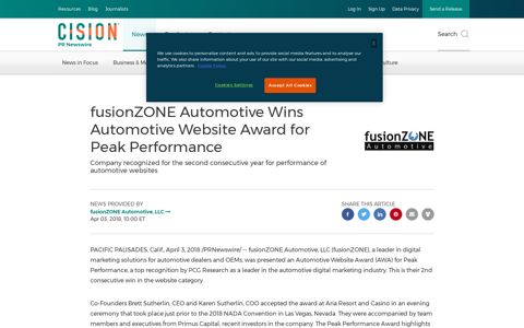 fusionZONE Automotive Wins Automotive Website Award for ...