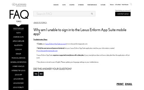 Why am I unable to sign in to the Lexus Enform App Suite ...