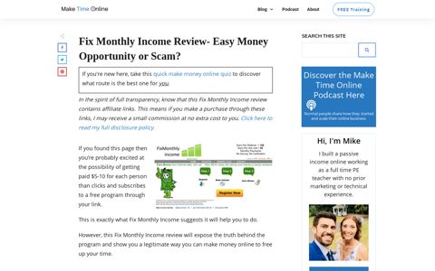 Fix Monthly Income Review- Easy Money Opportunity or Scam?