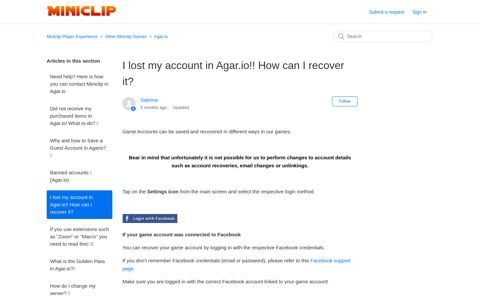 I lost my account in Agar.io!! How can I recover it? – Miniclip ...
