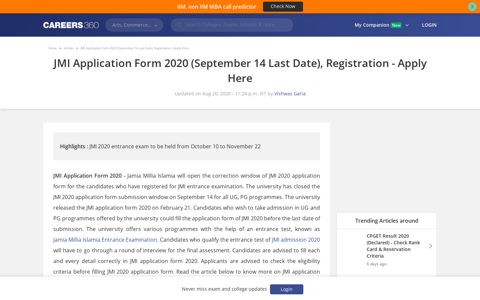 JMI Application Form 2020 (September 14 Last Date ...