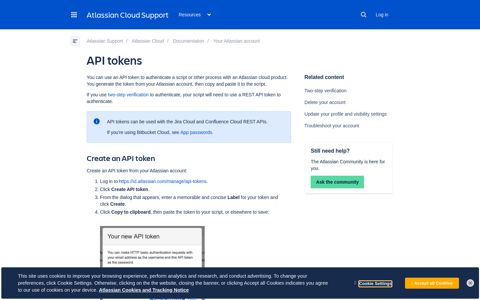 API tokens | Atlassian Cloud | Atlassian Documentation