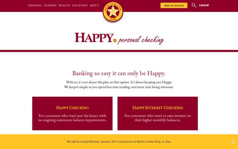 Happy Personal Checking - Happy State Bank