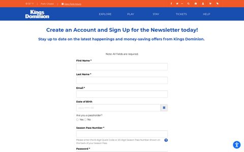 Newsletter Sign Up - Kings Dominion