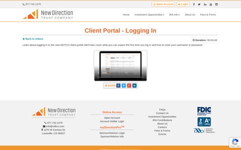 IRA Video Library - Client Portal - Logging In
