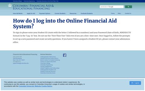 How do I log into the Online Financial Aid System? | Columbia ...