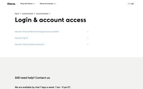 Customer support: Login & account access | Klarna US