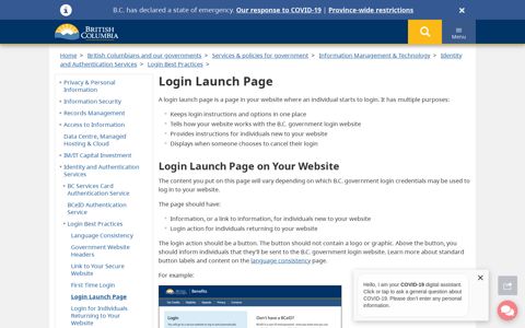 Login Launch Page - Province of British Columbia