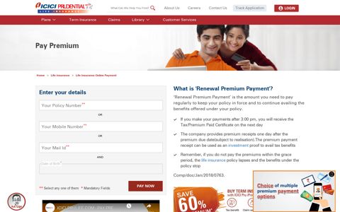 Pay Premium - ICICI Prudential Life Insurance